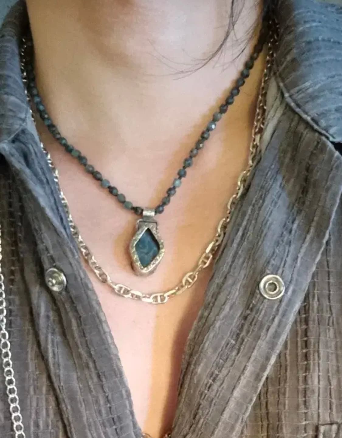 발리 에메랄드 래브라도라이트 빈티지 목걸이 펜던트 은목걸이 상품이미지9