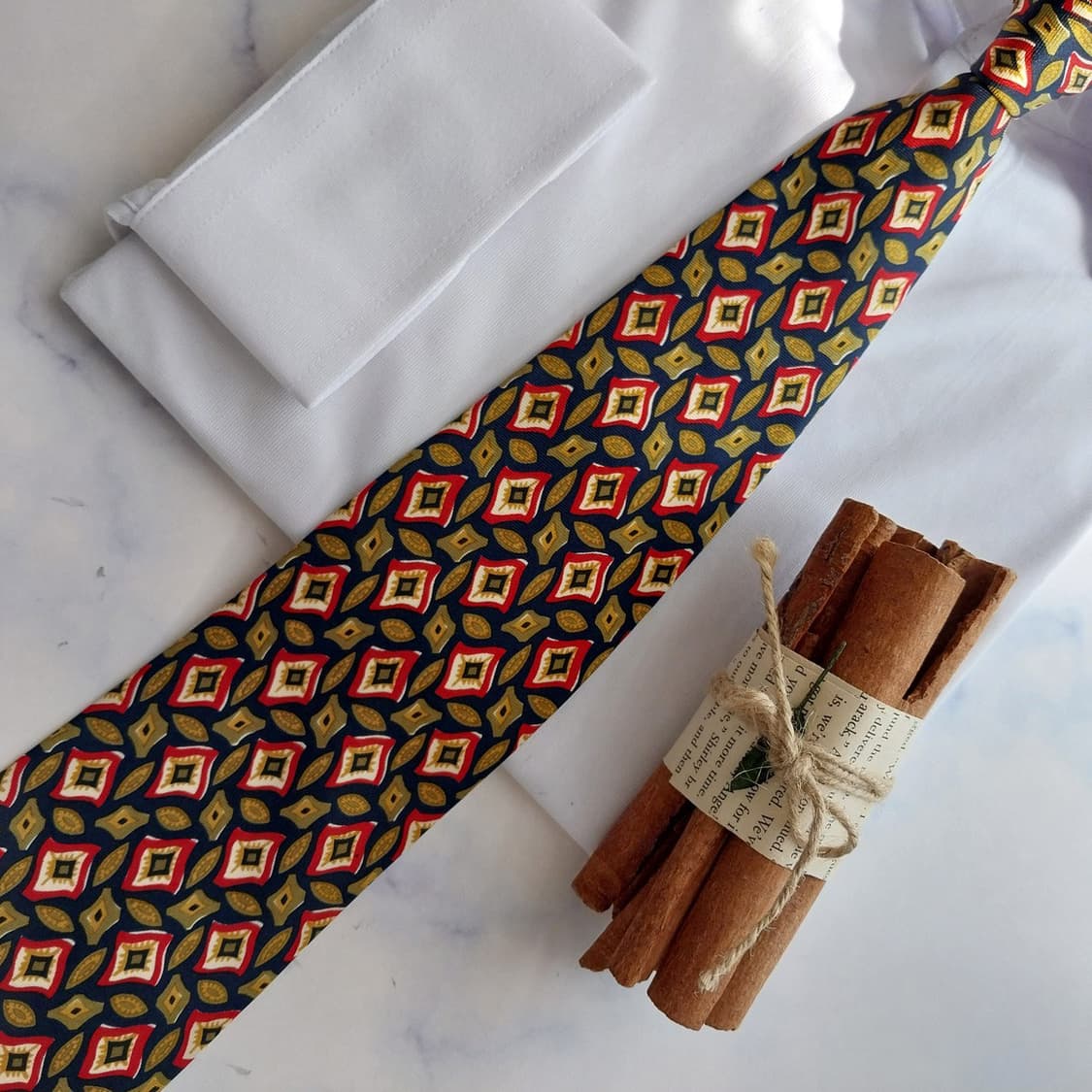 아쿠아스큐텀 네이비 올리브 패턴 넥타이 9.6cm A+등급 K2598 상품이미지6