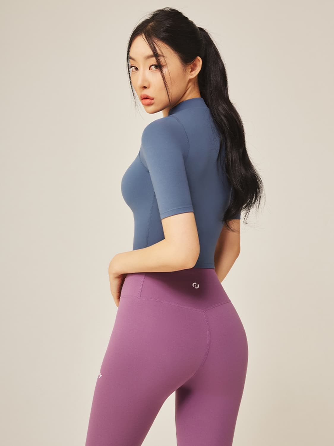 널디 슬림 코튼 크롭탑 반팔 티셔츠 BLUE 상품이미지3