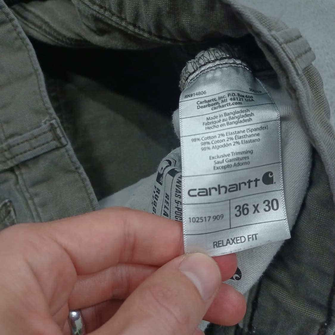 칼하트 워시드 덕 워크 팬츠 다크 브라운 릴렉스드 핏 상품이미지3