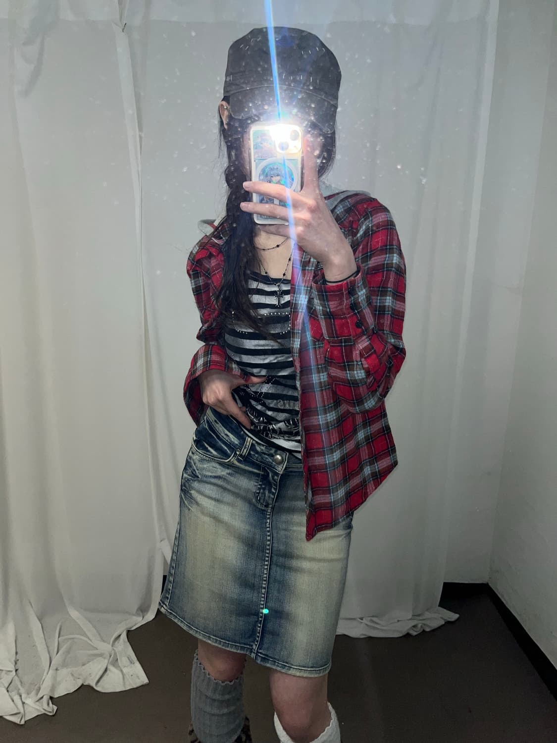 kissmark 00‘s 펑크 체크 후드 셔츠 상품이미지7