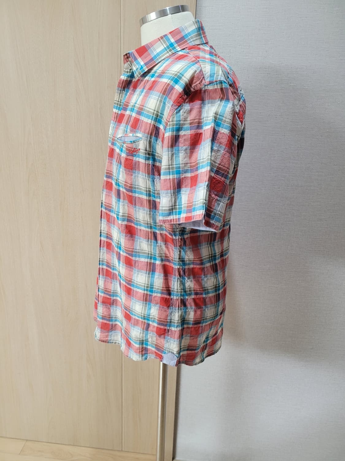 캘번 KELBURN 남자 반팔 체크셔츠 105 레드 상품이미지5