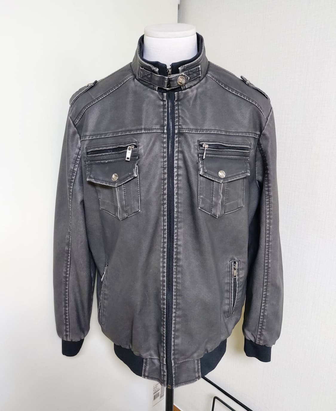 PU 코팅 워싱 빅사이즈 슬림 라이더 자켓 새상품(6XL)110~115 상품이미지2