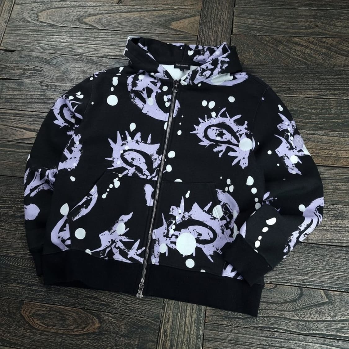 [약스튜디오] 멀티 패턴 루즈핏 후드 집업 블랙 M18268 상품이미지1