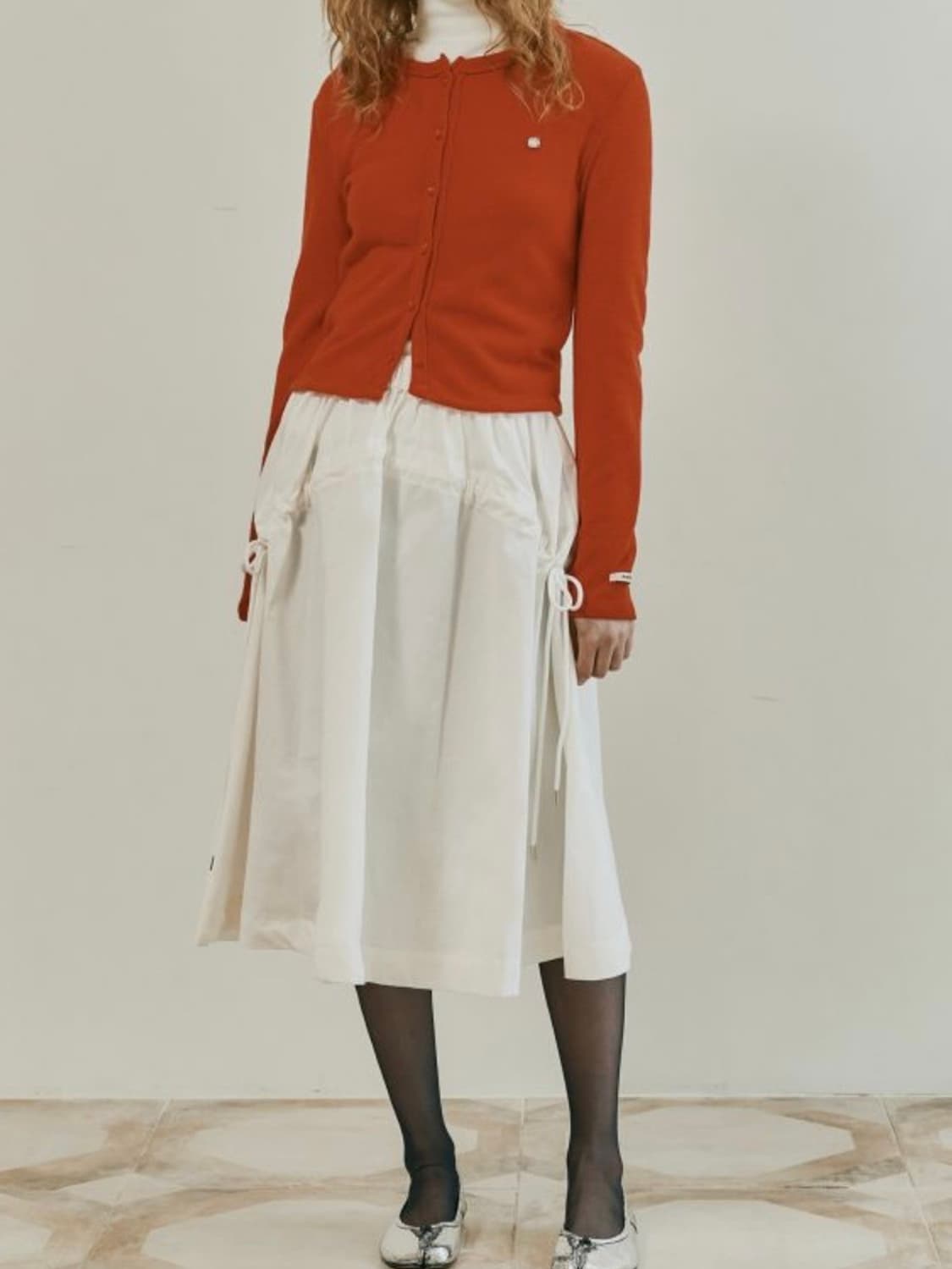 아미디 플레어 스트링 롱스커트 화이트 상품이미지4