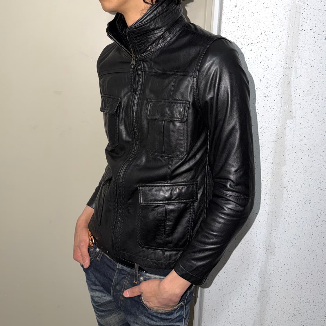 하이넥 슬림 레더 자켓 상품이미지1