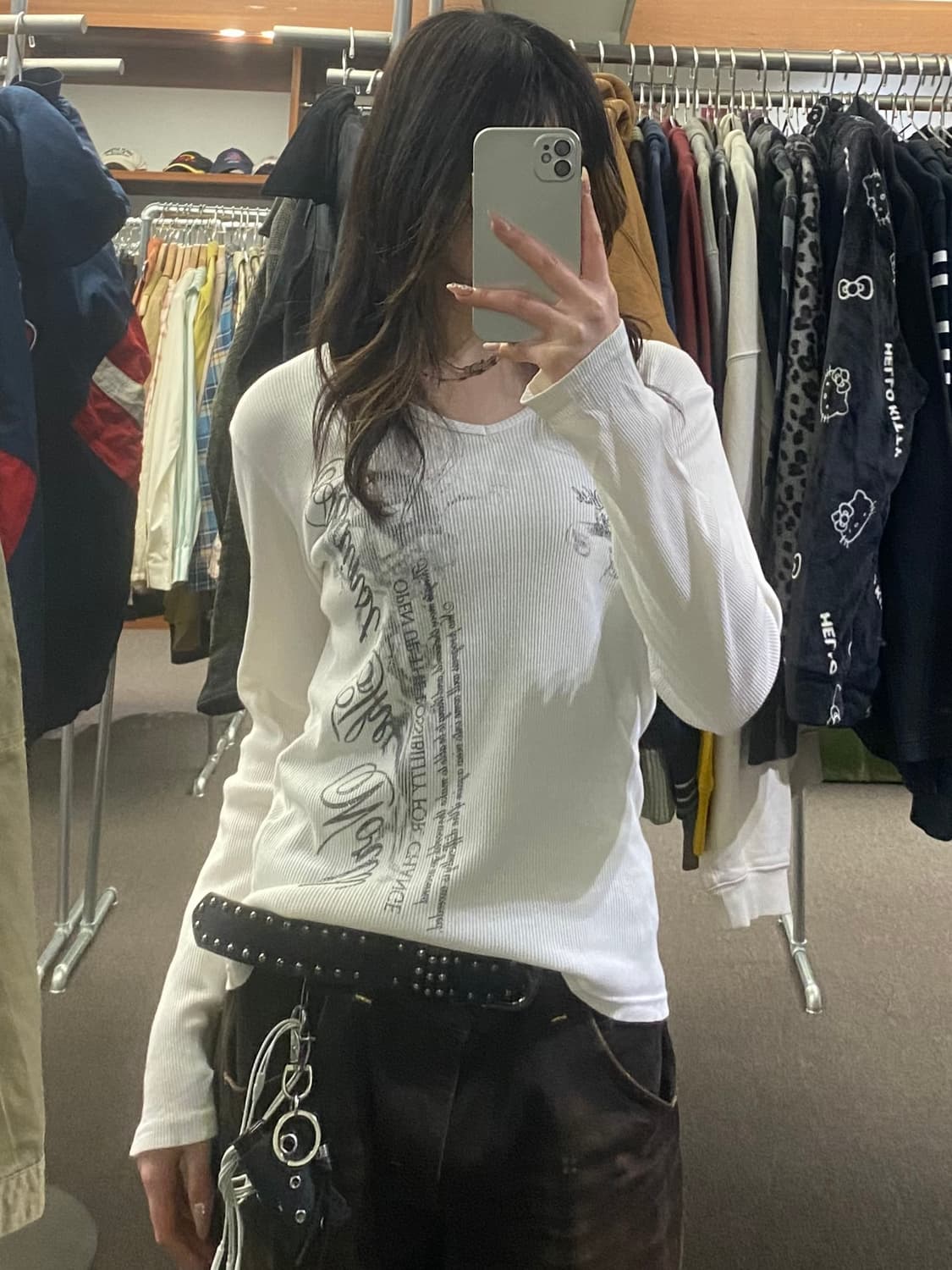 M)Japanese vintage 여성 레터링 브이넥 롱슬리브 상품이미지1