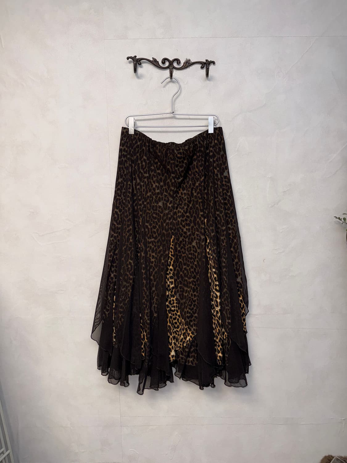 Brown leopard mesh unbalanced layered sk 상품이미지3