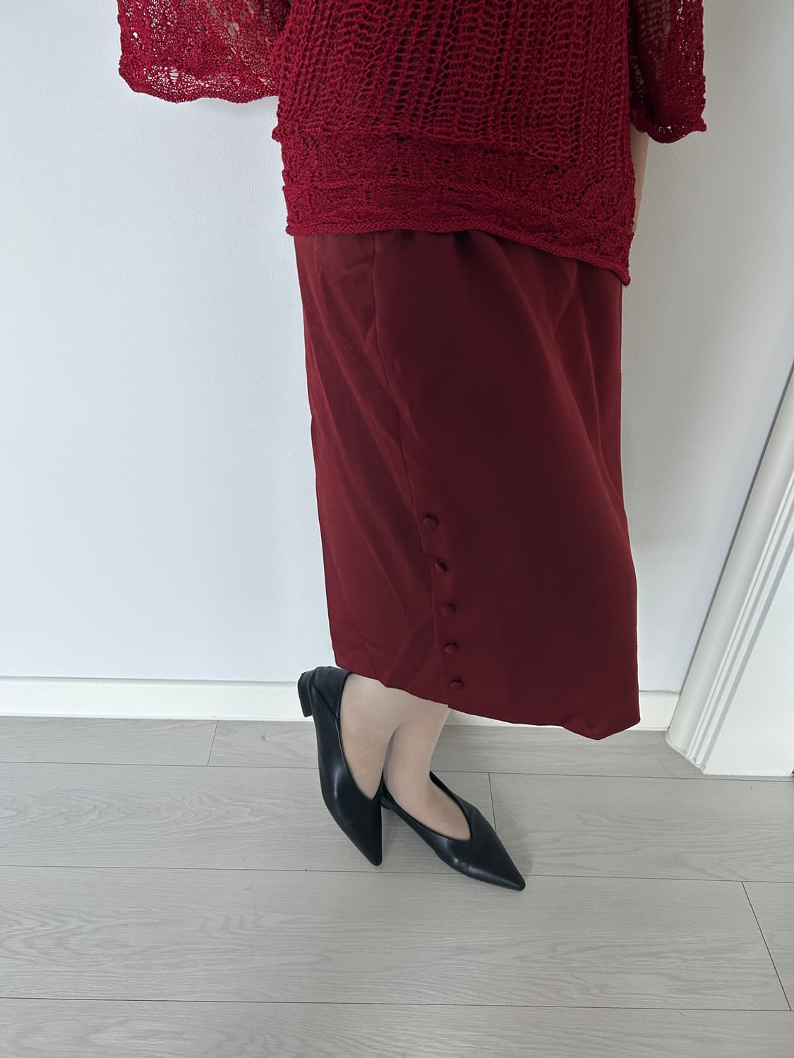 Satin Button Midi Skirt / 빈티지 미디 스커트 상품이미지1