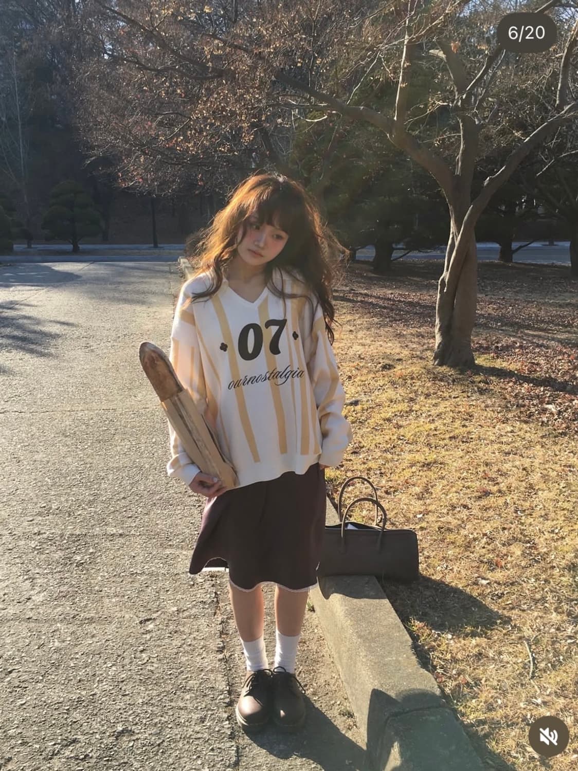 아우어노스텔지아 스트라이프니트 미디스커트 코디세트 상품이미지2