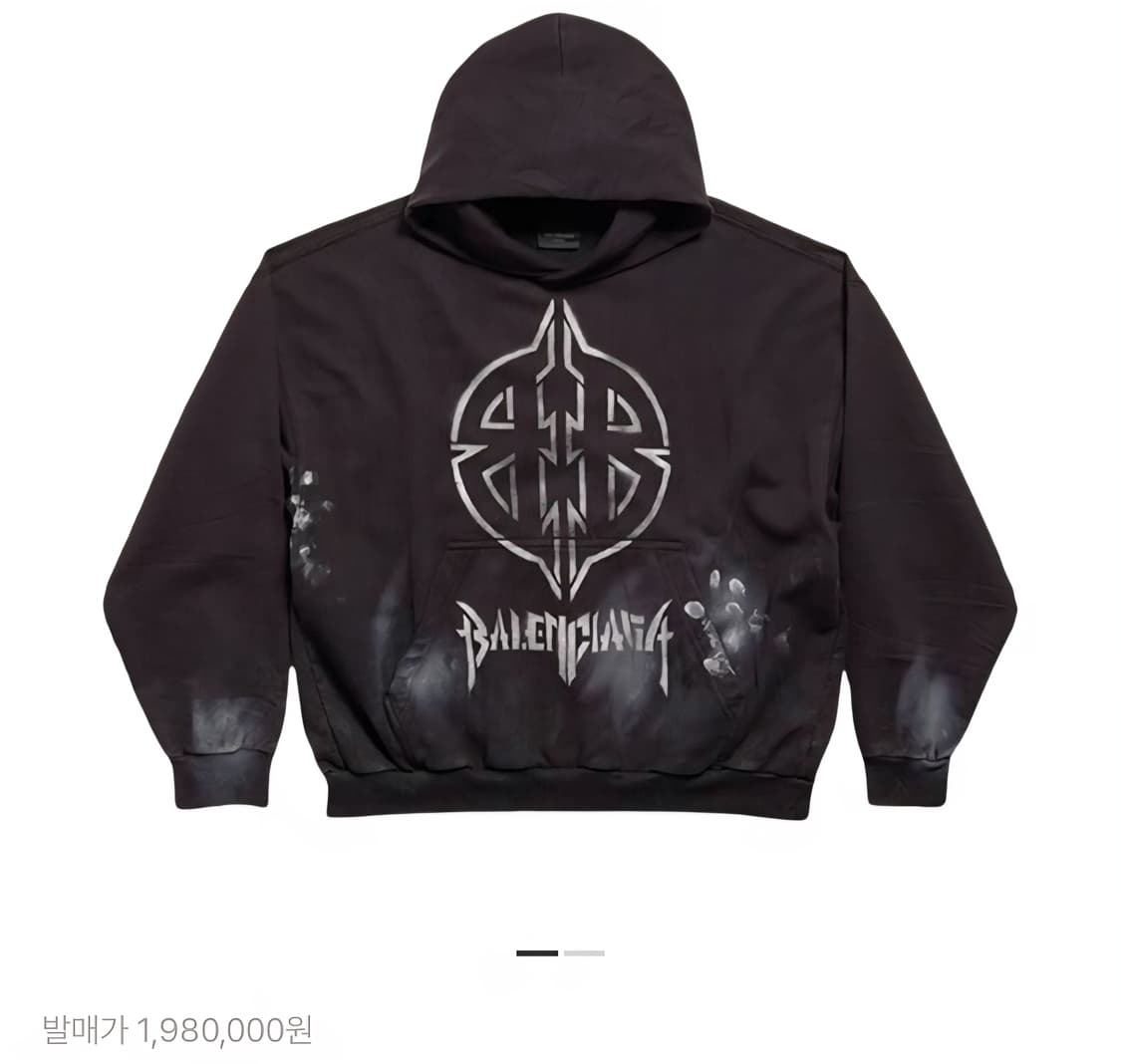 발렌시아가 메탈리카 로고 페인트 후드 티셔츠 3B 블랙 화이트 상품이미지2