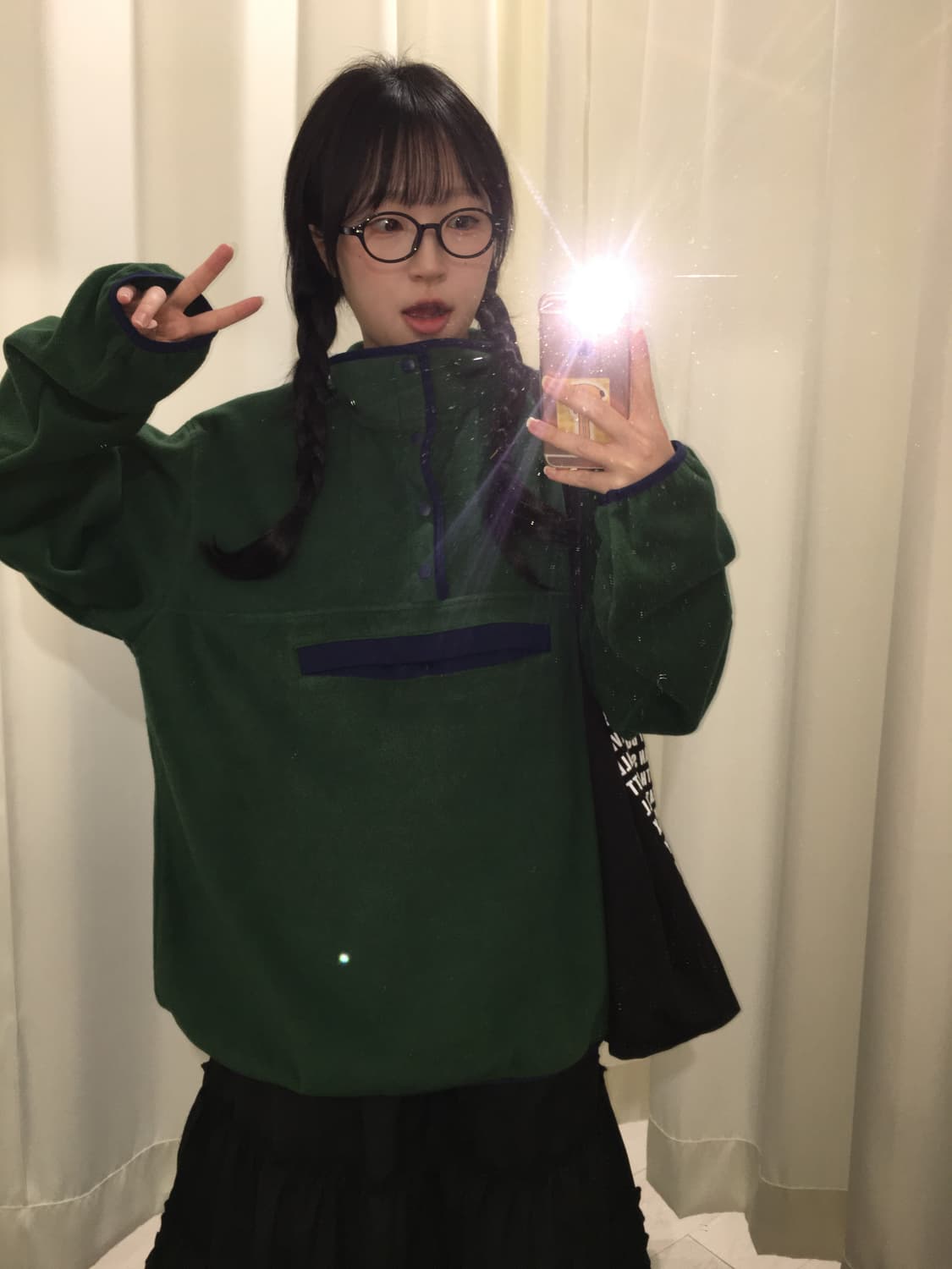 오버핏 올드스쿨 반집업 후리스 상품이미지7