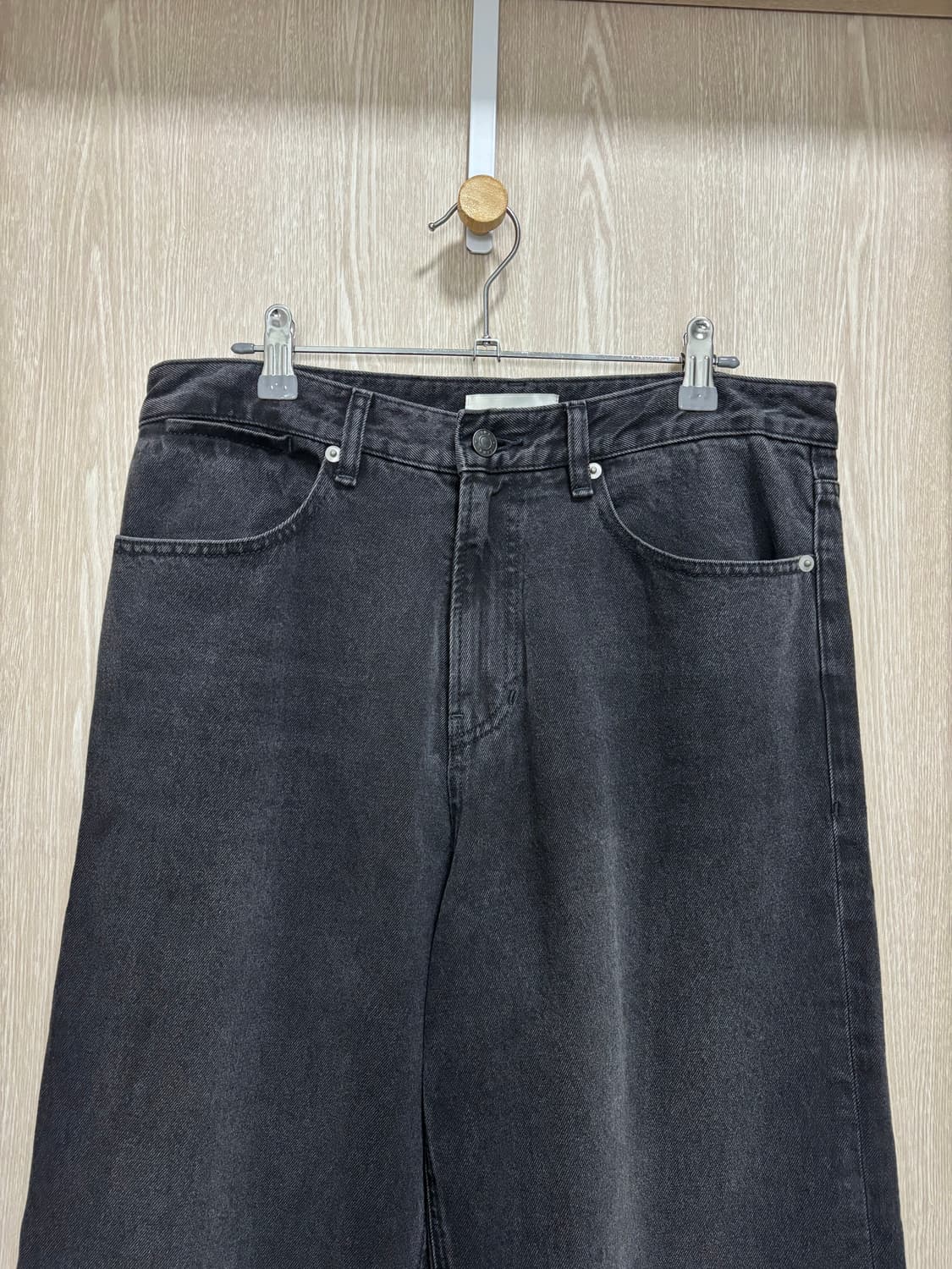 25SS)타임옴므 워시드 와이드 데님팬츠30"/블랙 상품이미지3