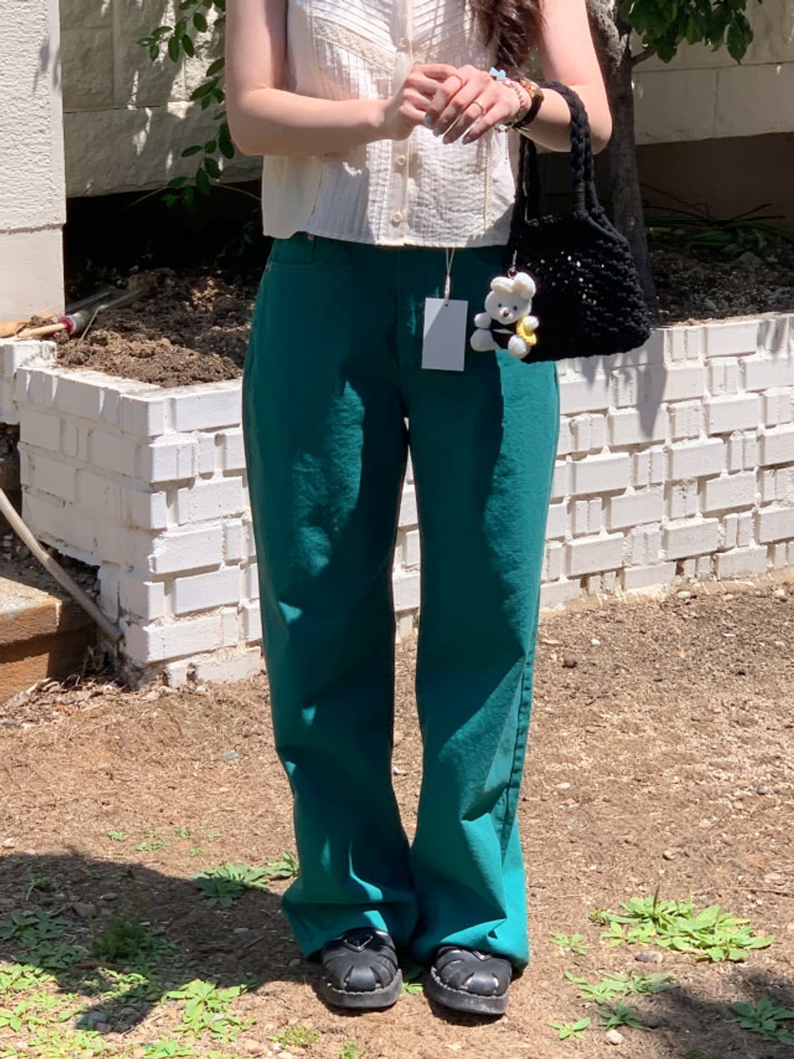 어베인 그린 코튼 와이드팬츠 면바지 상품이미지4