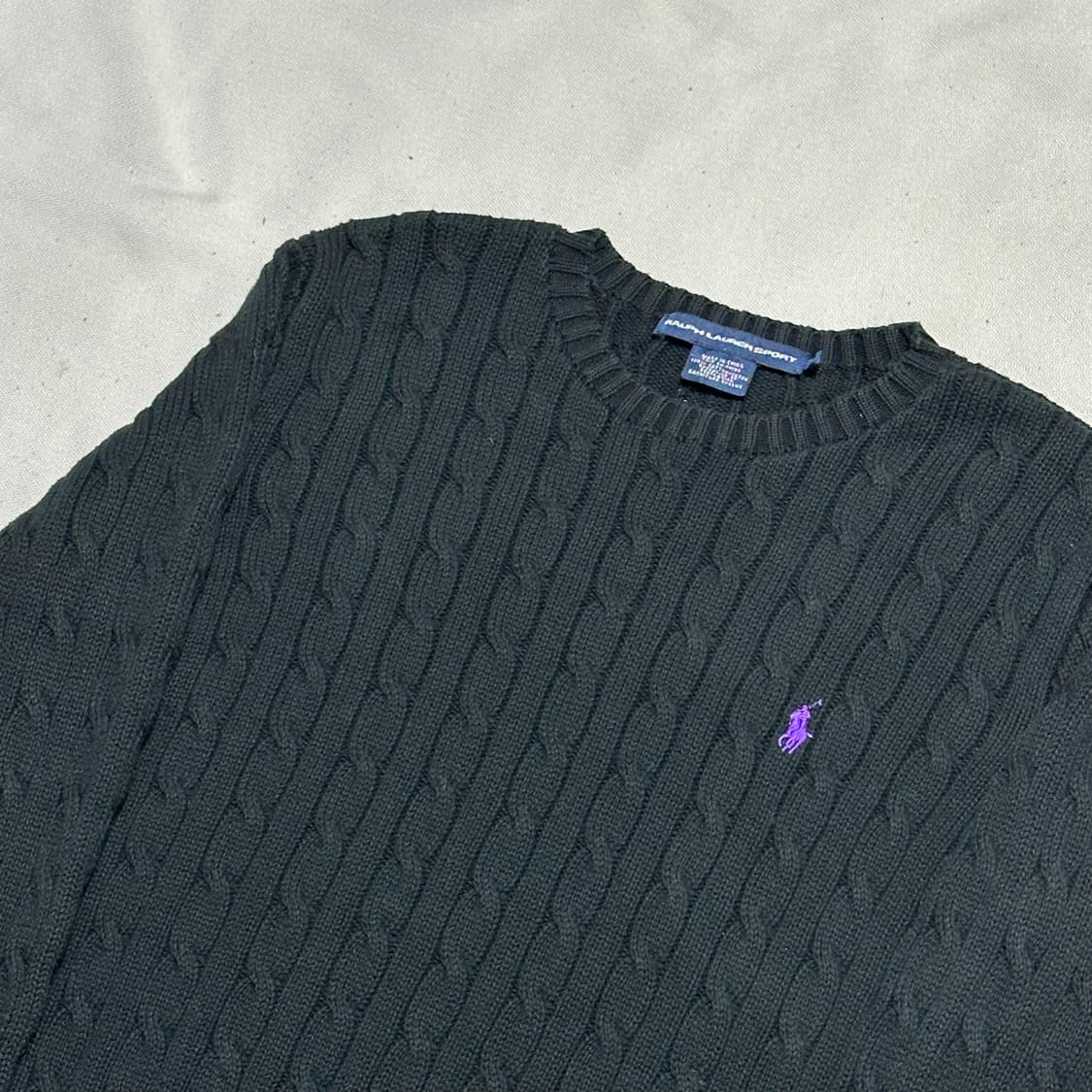 XL 폴로랄프로렌 여성용 코튼 케이블 블랙 니트 상품이미지1