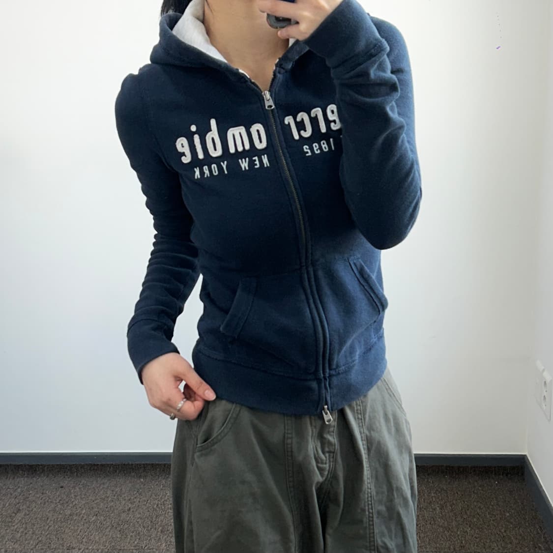  Abercrombie 아베크롬비 스펠아웃로고 2-way 네이비 후드집업 상품이미지2