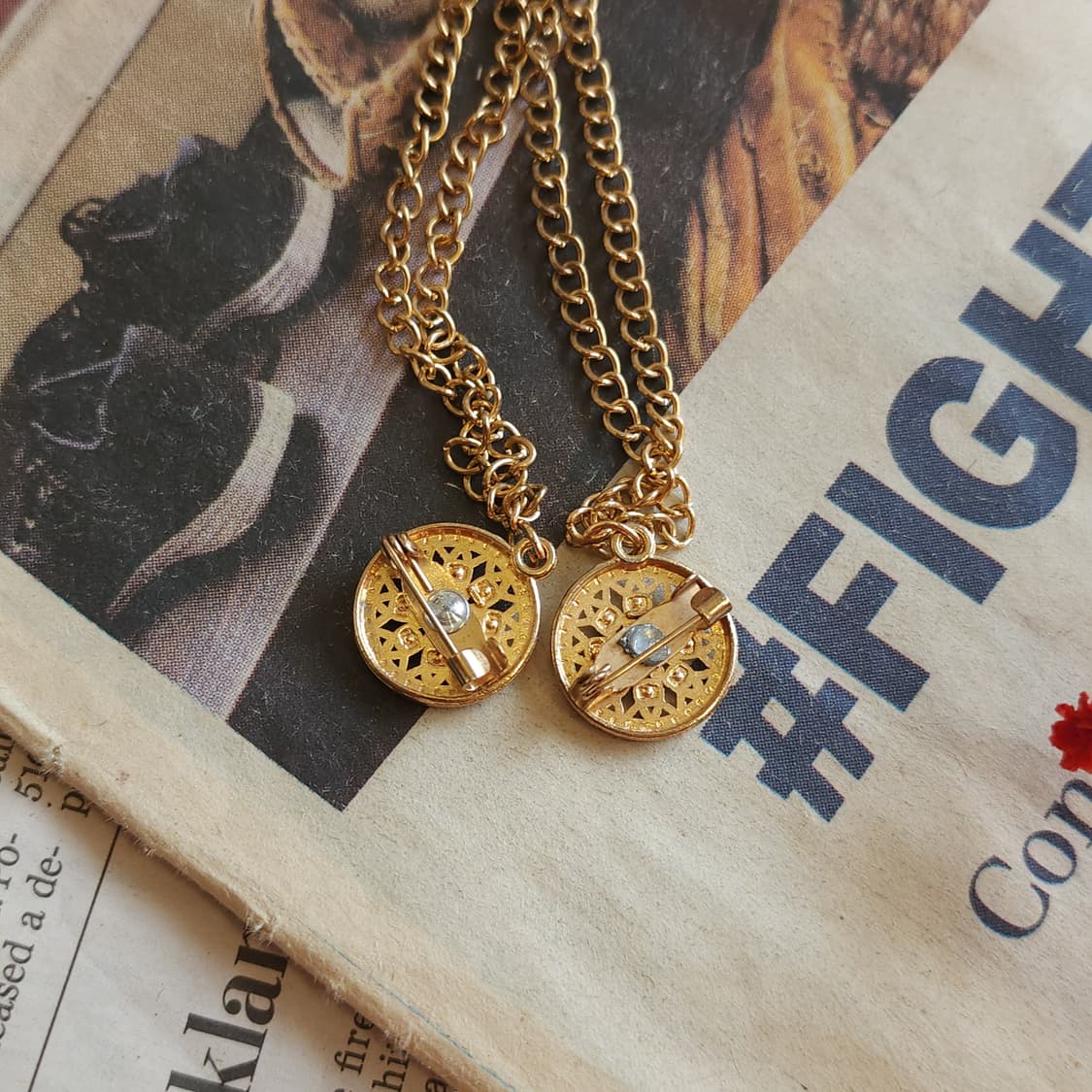90s 프랑스 빈티지 쥬얼리 썬 플라워 커팅 레이어드 골드 체인 장식 상품이미지5