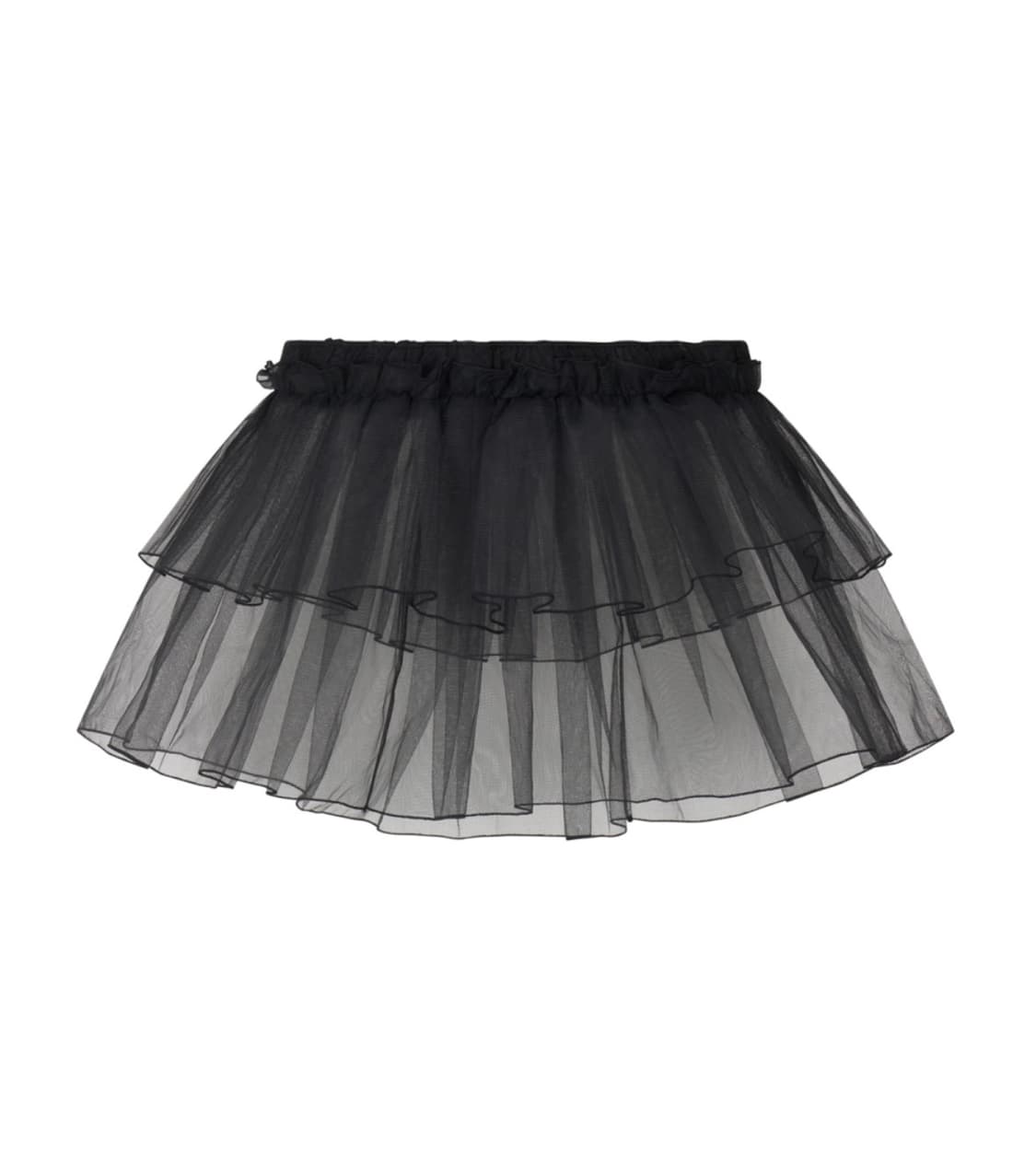 루즈슬립오버 매쉬 프릴 미니스커트 블랙 상품이미지3