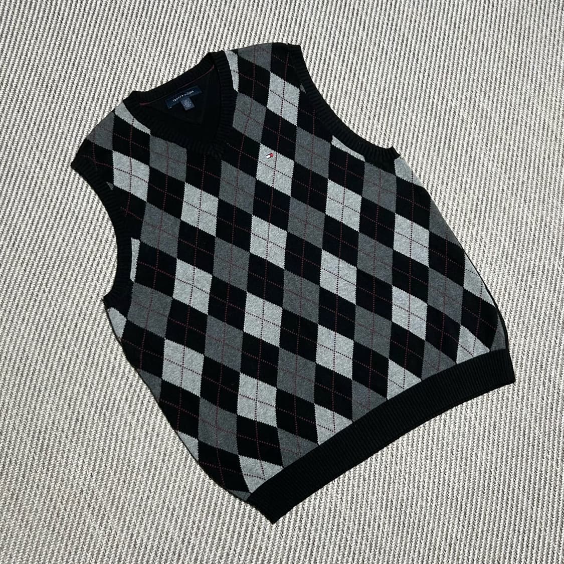 [XL] Tommy 타미힐피거 아가일패턴 브이넥 니트 조끼 상품이미지2