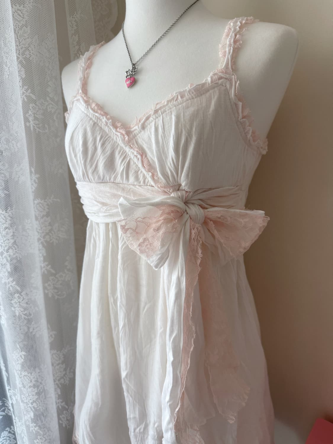 리즈리사 캐미솔 딸기우유 레이스 리본 원피스 히메갸루 로걀 빈티지 갸루 상품이미지3