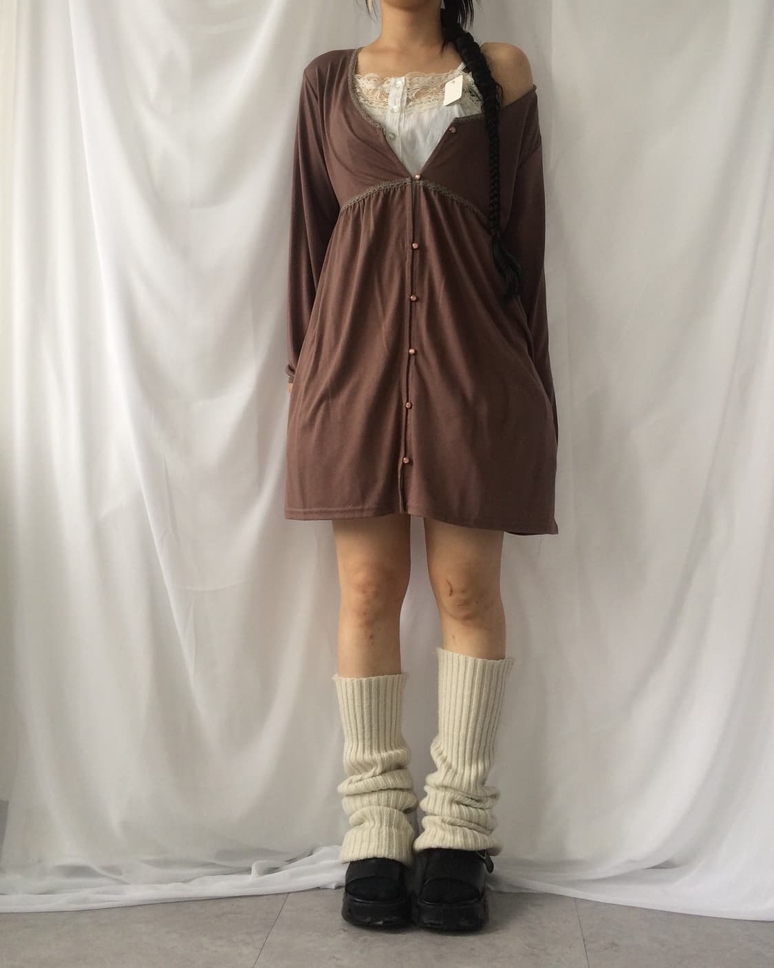 Lace trimming long cardigan 상품이미지7