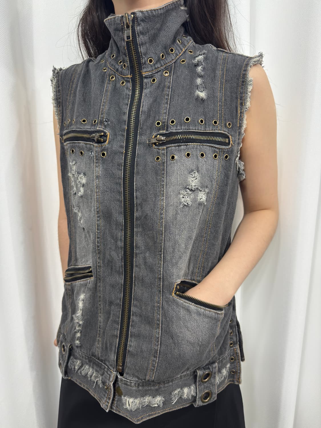 eyelet denim vest zipup 상품이미지3