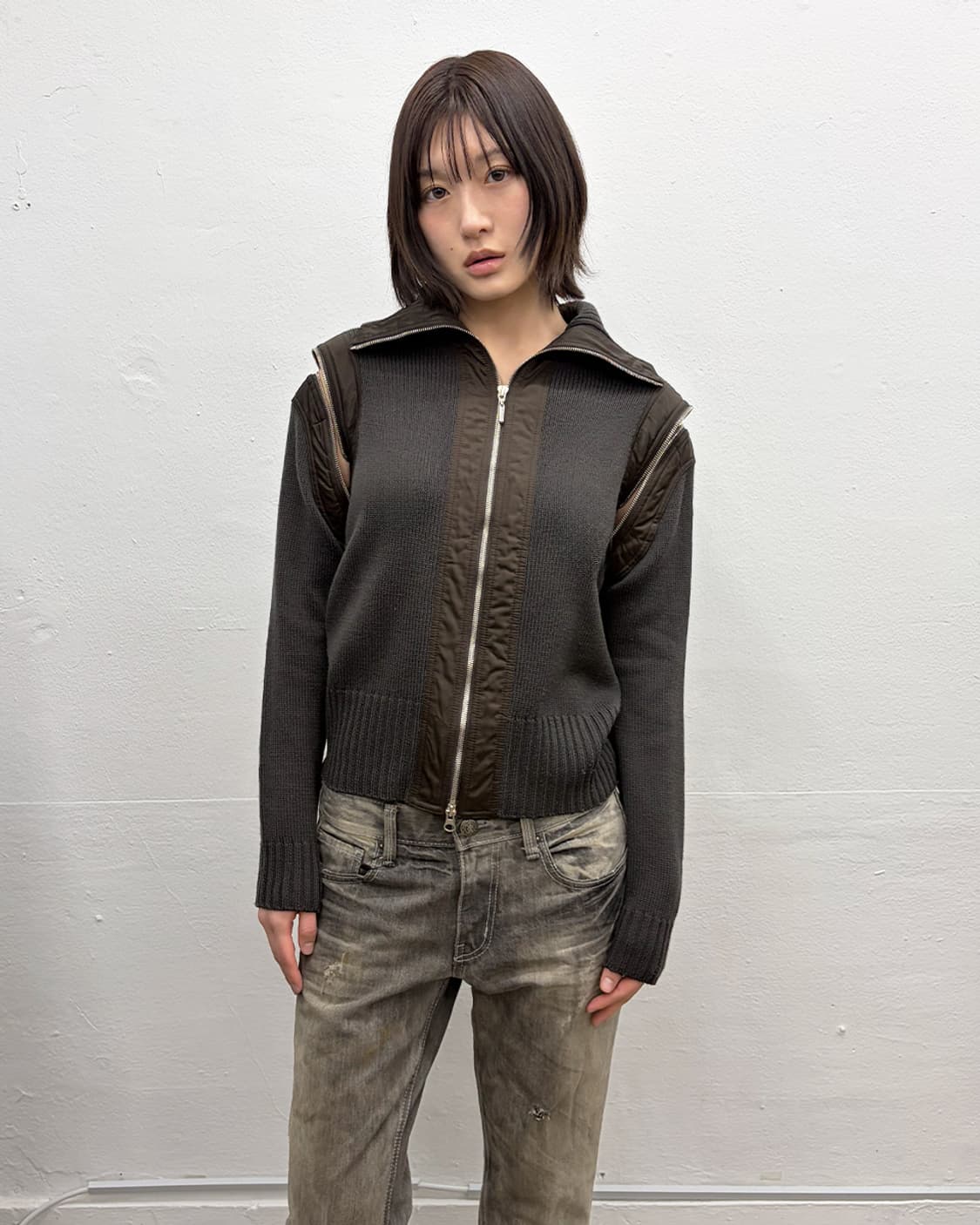 크리지아 디테쳐블 니트 집업 상품이미지1