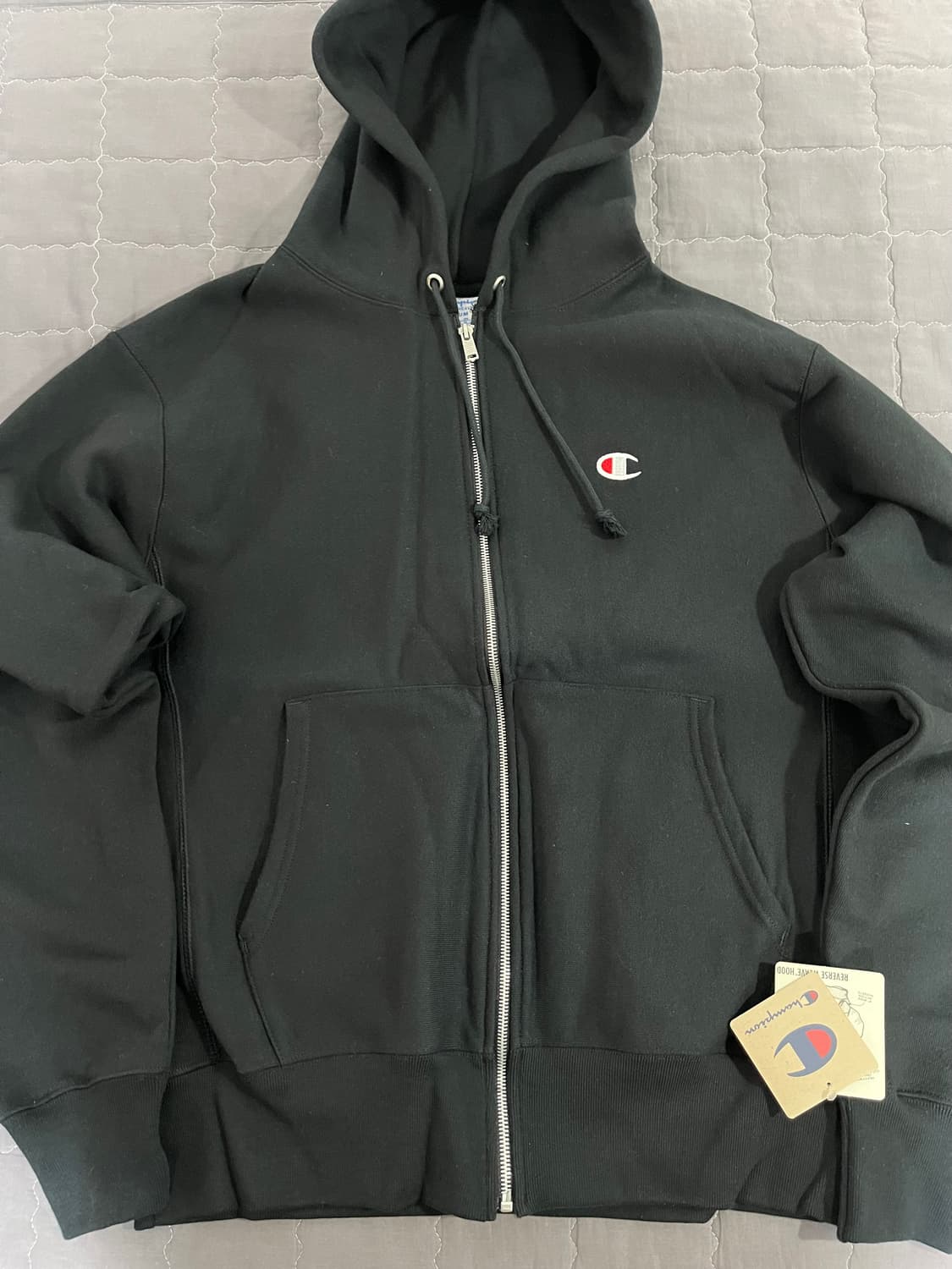 챔피온 리버스 위브 스웻 후드 집업 블랙 M 상품이미지2