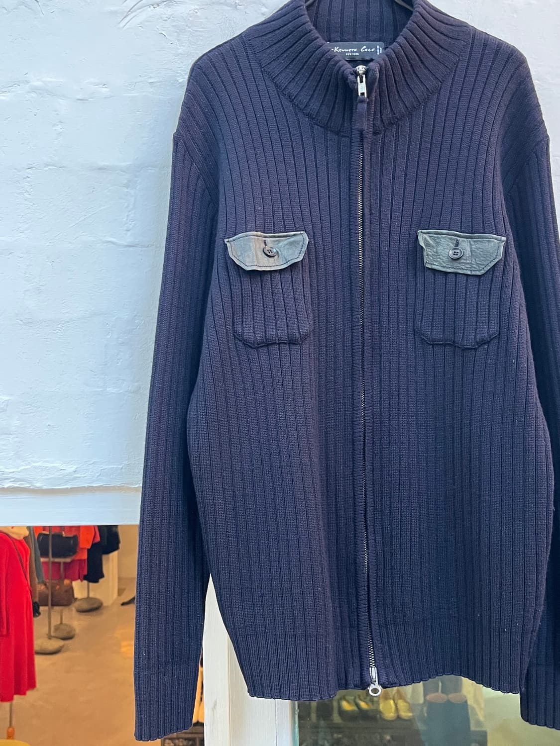 Kenneth Cole 레더 포켓 니트집업 블랙 상품이미지4