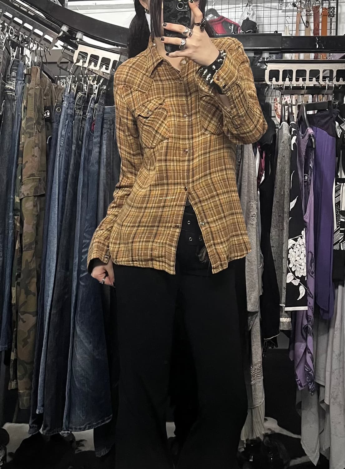 체크패턴 글리터 셔츠 상품이미지1