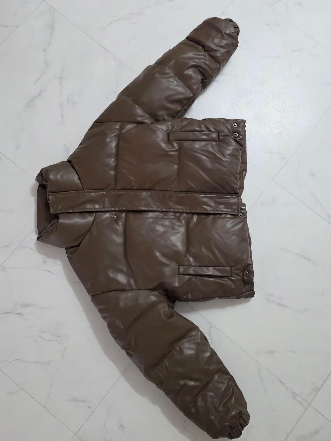 브라운 레더 숏 패딩 상품이미지1