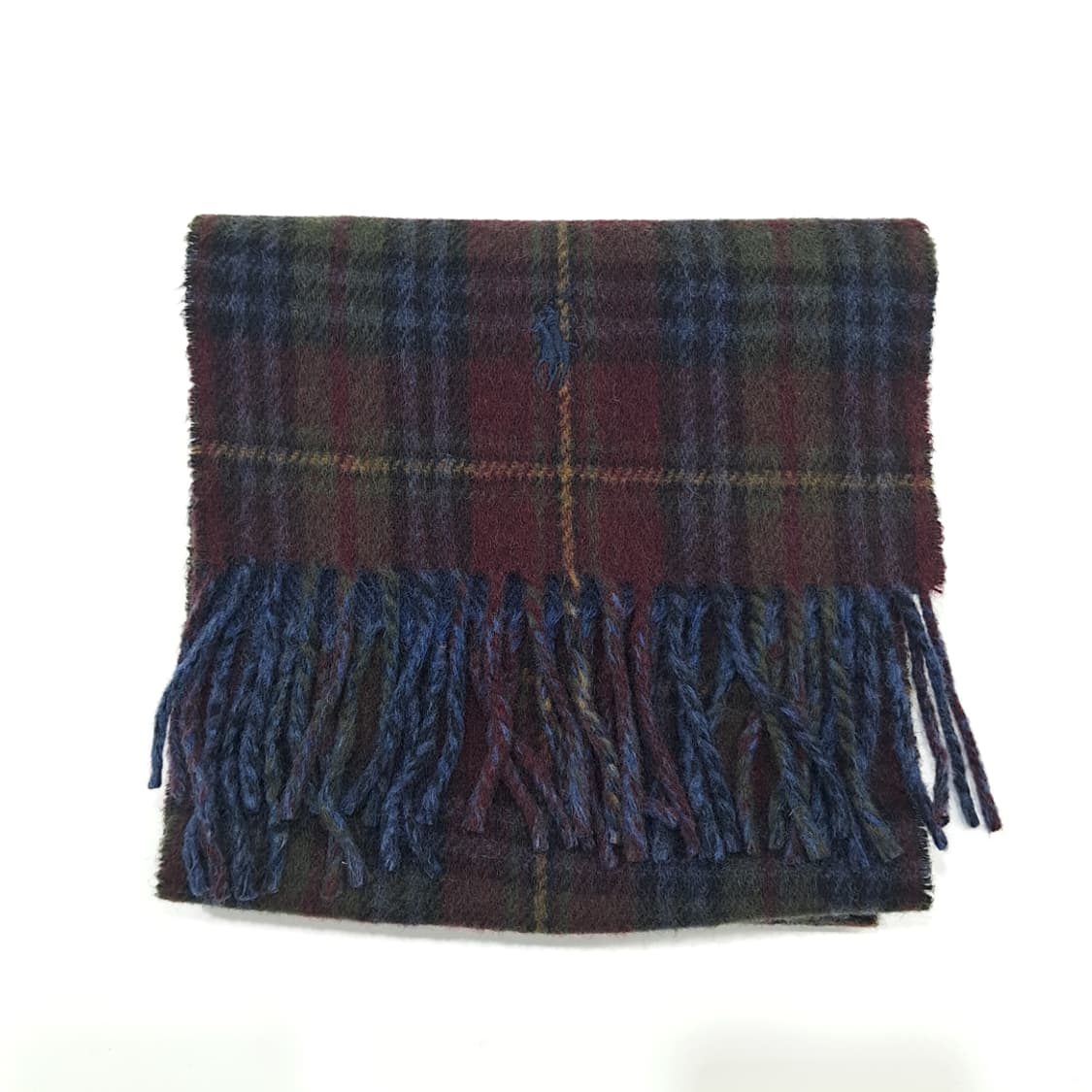 MX226 폴로 랄프로렌 퍼플 타탄체크 헤링본 버진울 양면 목도리 머플러 상품이미지8