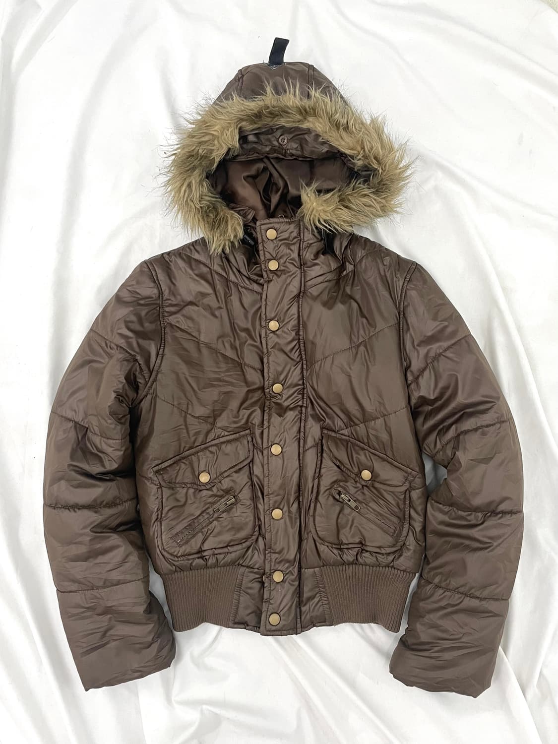 Brown hoodie fur layered padding jacke 상품이미지2