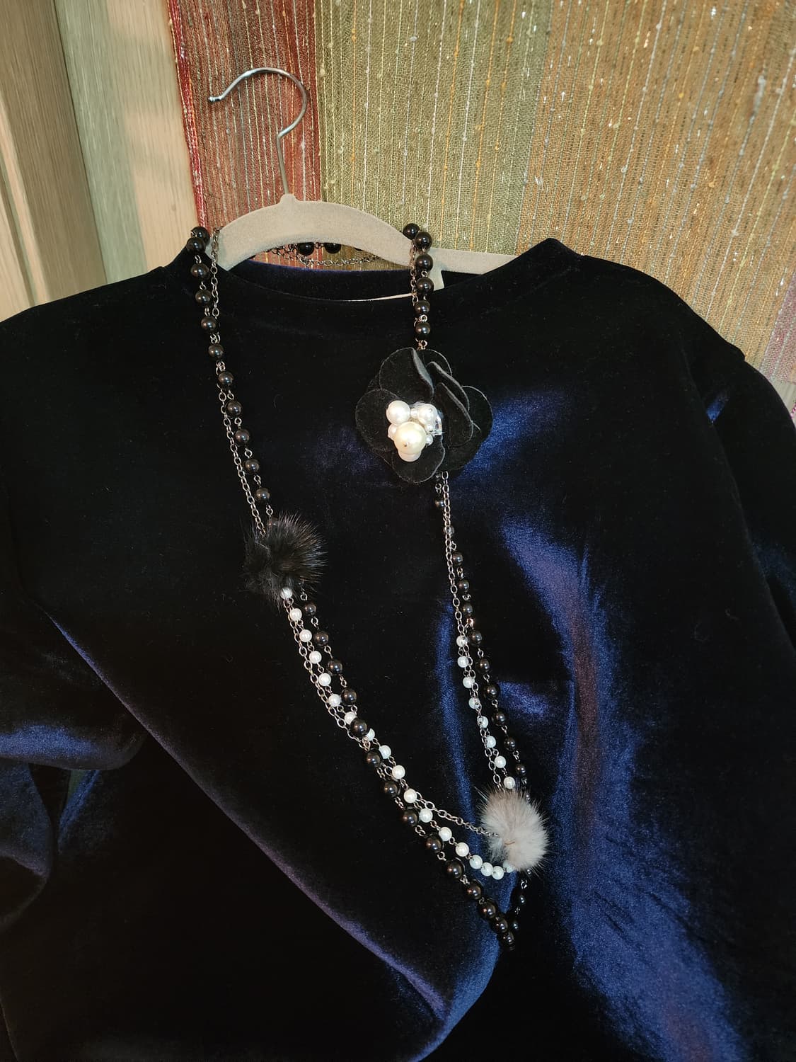 3줄 코사지 진주 롱 목걸이 상품이미지6