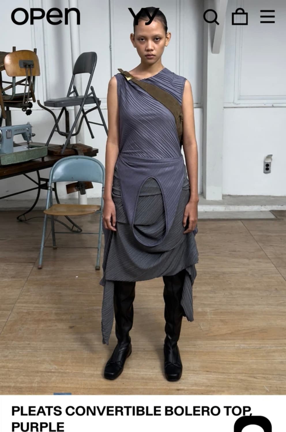 OPEN YY 오픈와이와이 플리츠 컨버터블 볼레로 탑 퍼플 상품이미지1