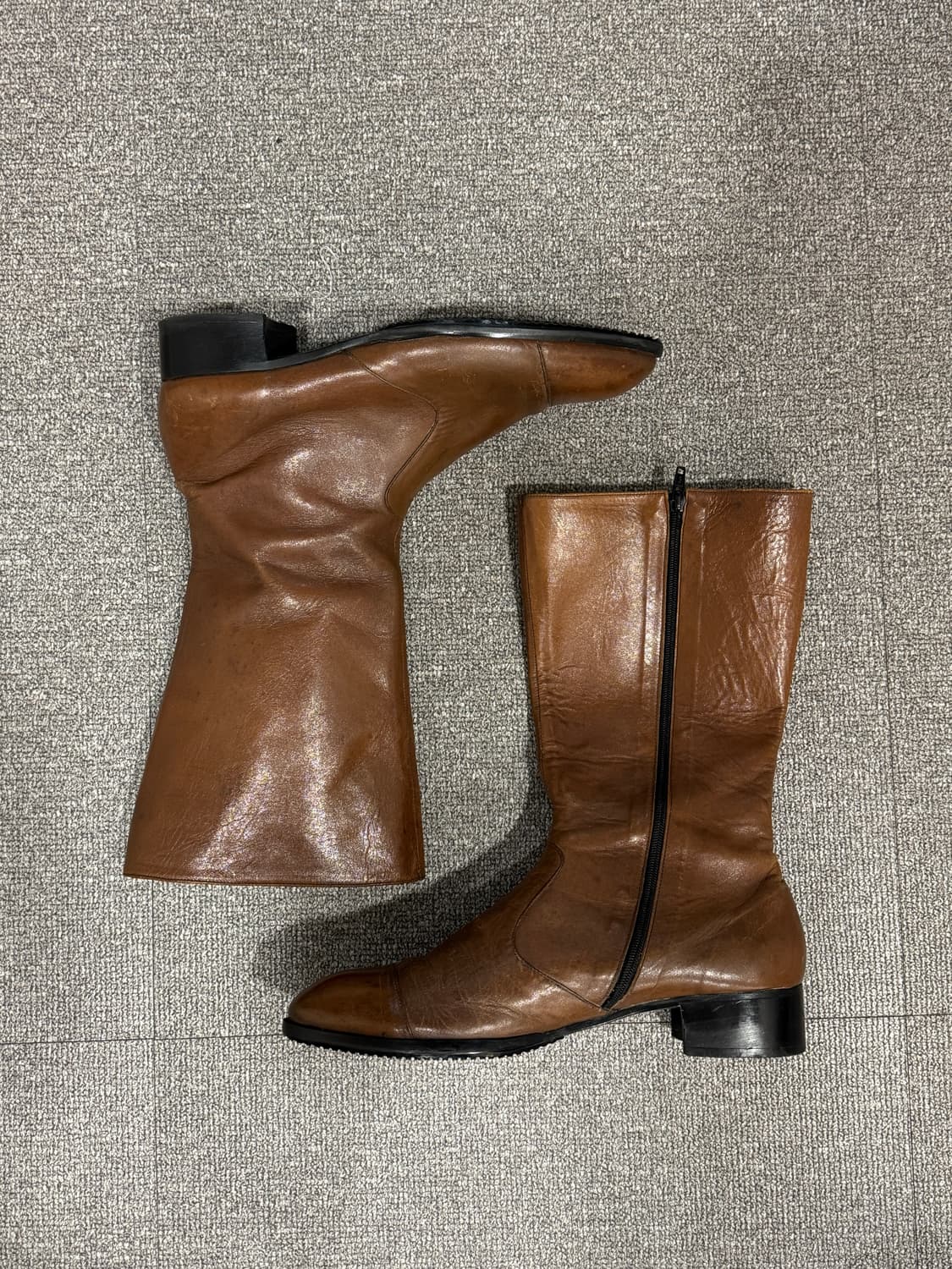 빈티지 비건 레더 브라운 웨스턴 롱 부츠 275 수제화 상품이미지3