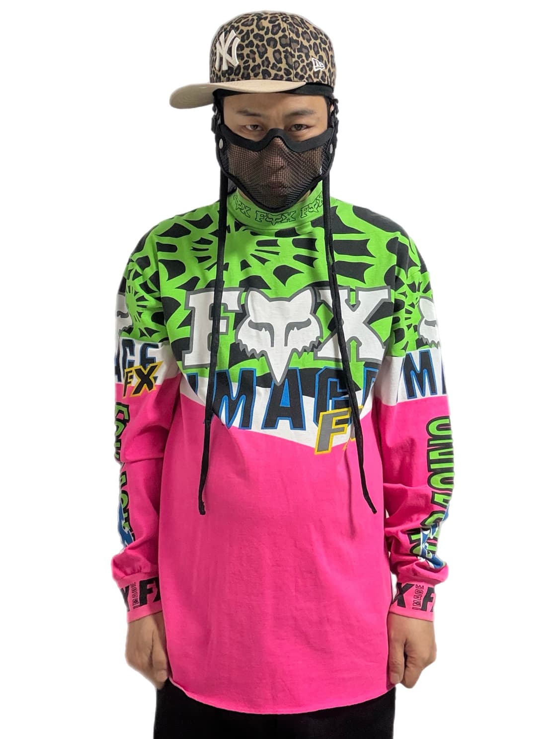 초레어 90s 폭스 모토  레이싱 스파이더웹 💚🩷 롱슬리브 상품이미지1