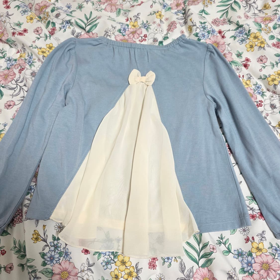 엑시즈팜 키즈 일본빈티지)아동 110 로맨틱 블루 레이스프릴 긴팔티셔츠 상품이미지3