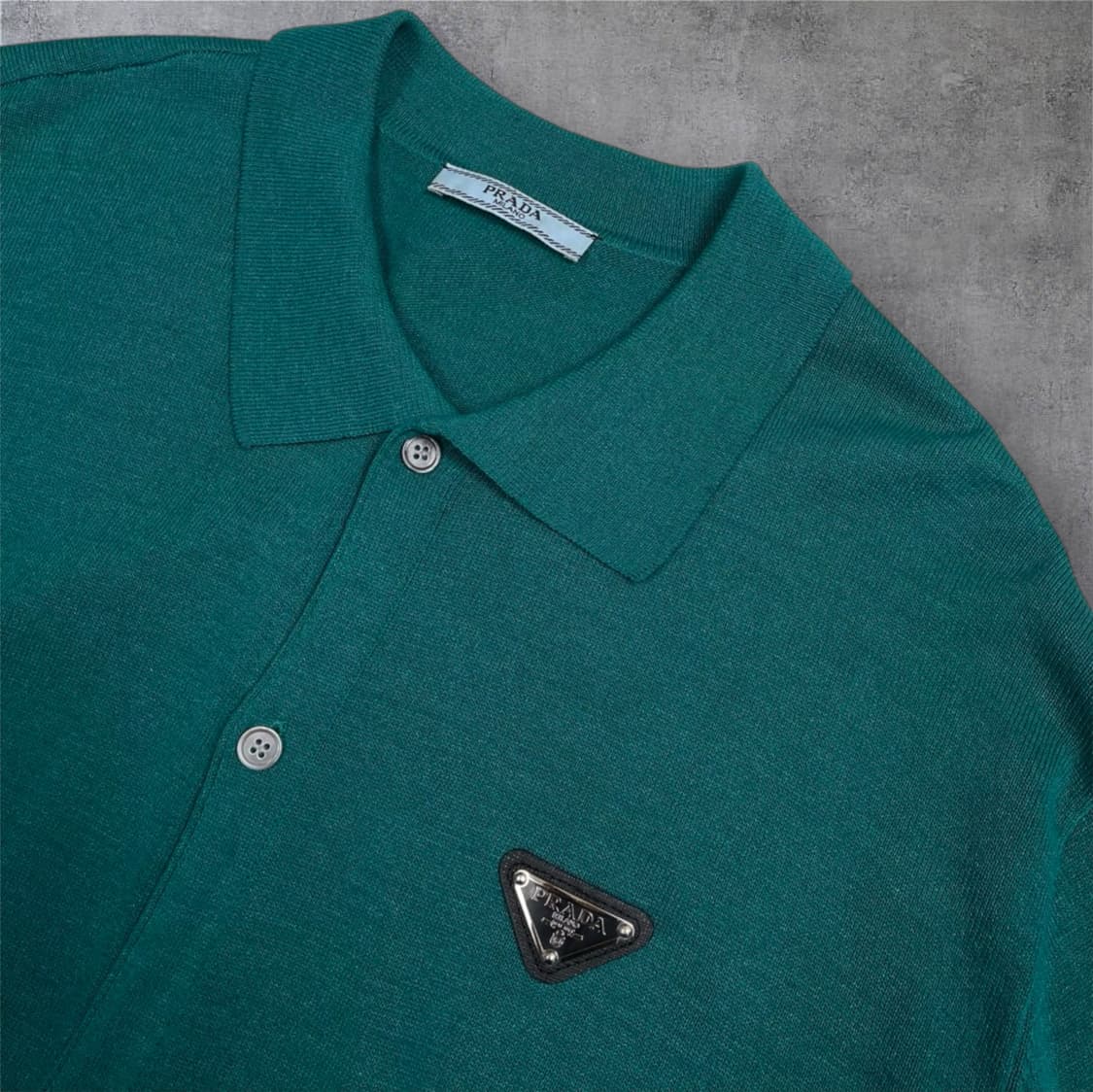 프라다 Prada 그린 트라이앵글 로고 카라 반팔 니트 가디건 M 상품이미지2