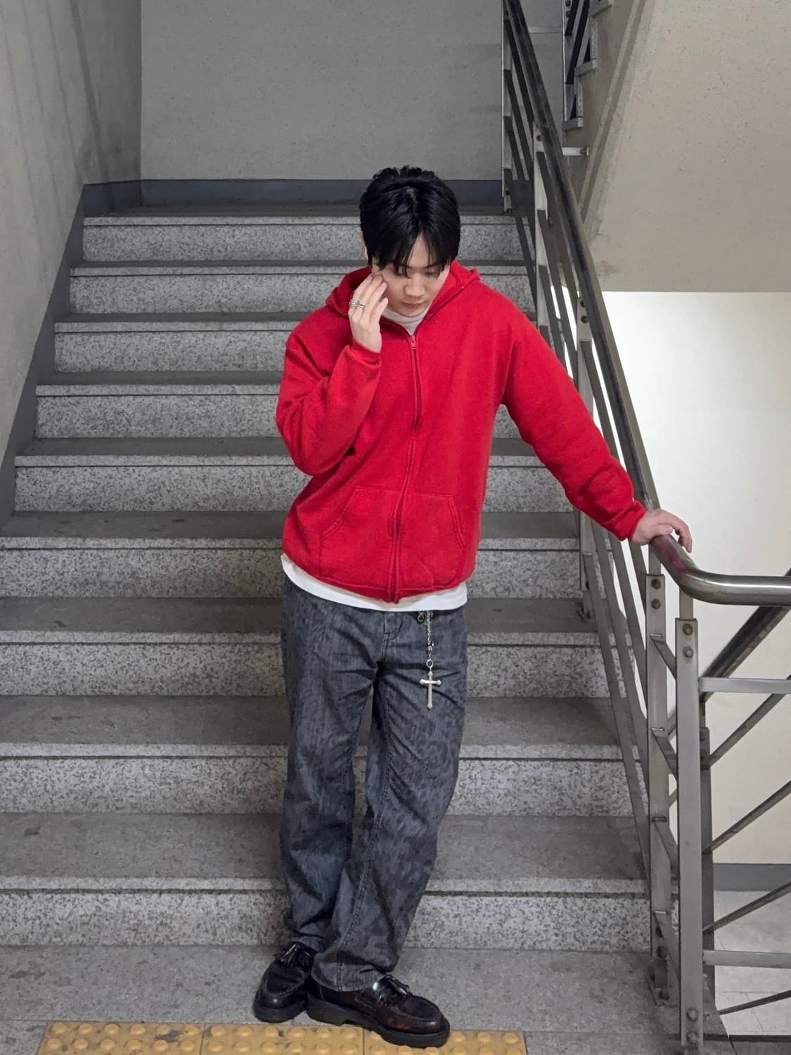 70s 러셀 빈티지 후드 집업 레드 페이딩 좋은 개체 상품이미지1