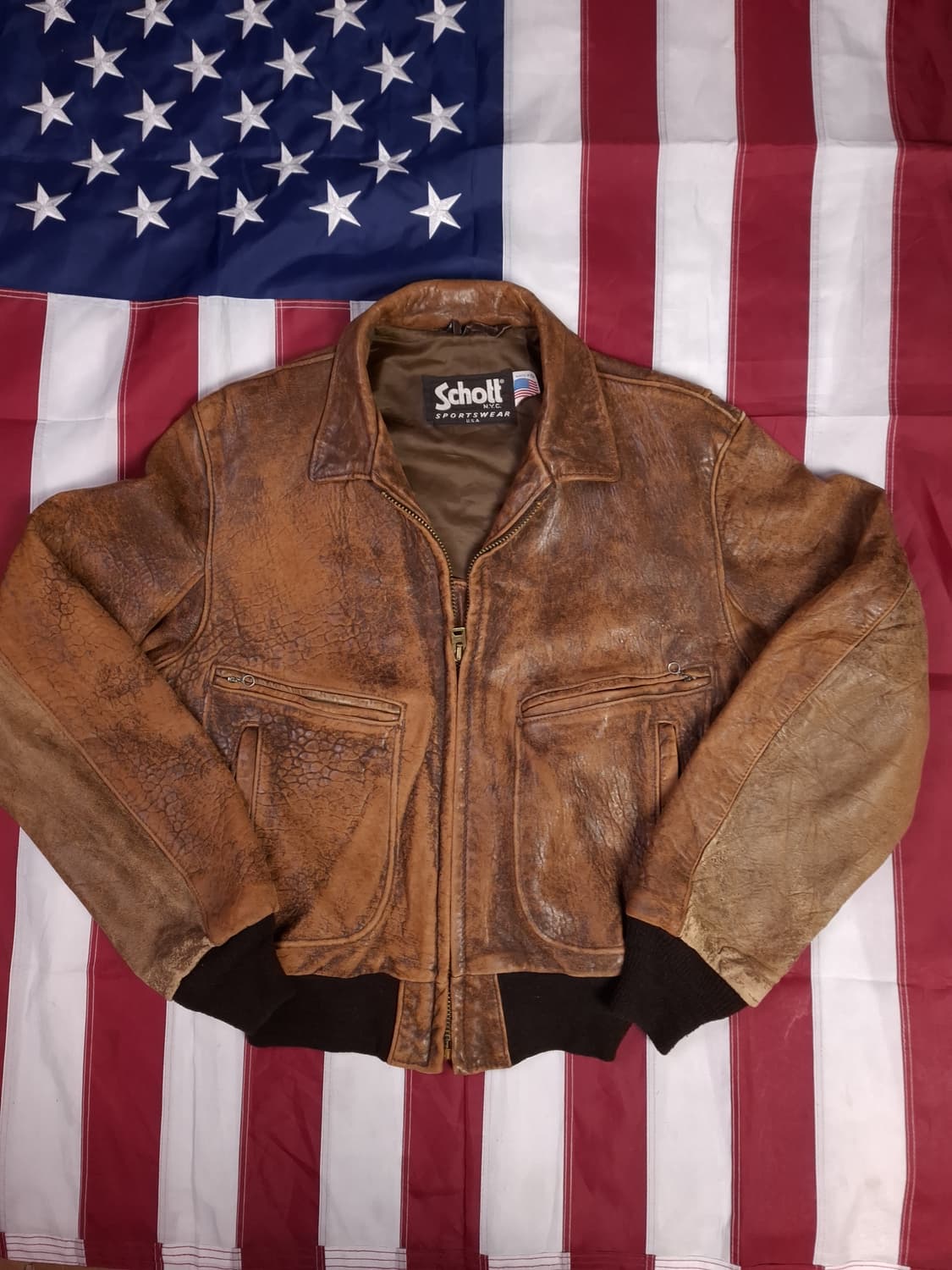 오리지날 미국제조 쇼트 리얼레더 항공점퍼 상품이미지1