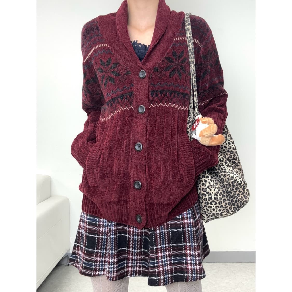 빈티지 노르딕 버건디 가디건 상품이미지1