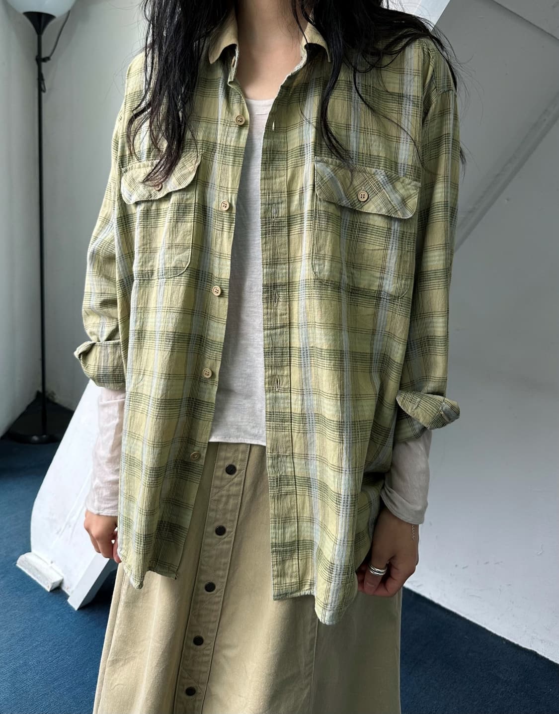 Light cotton wide silhouette check shirt 상품이미지9