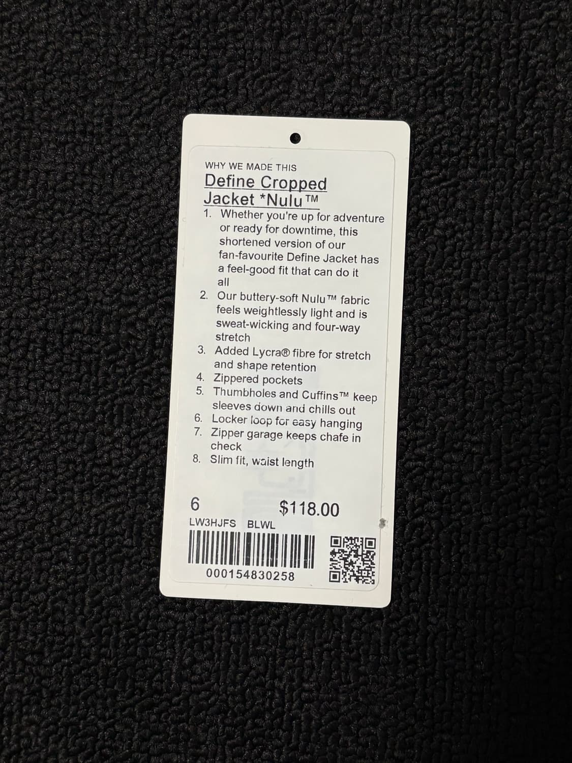 (택,가방포함)룰루레몬 크롭 디파인 자켓 블루 윌로우 6사이즈 상품이미지4