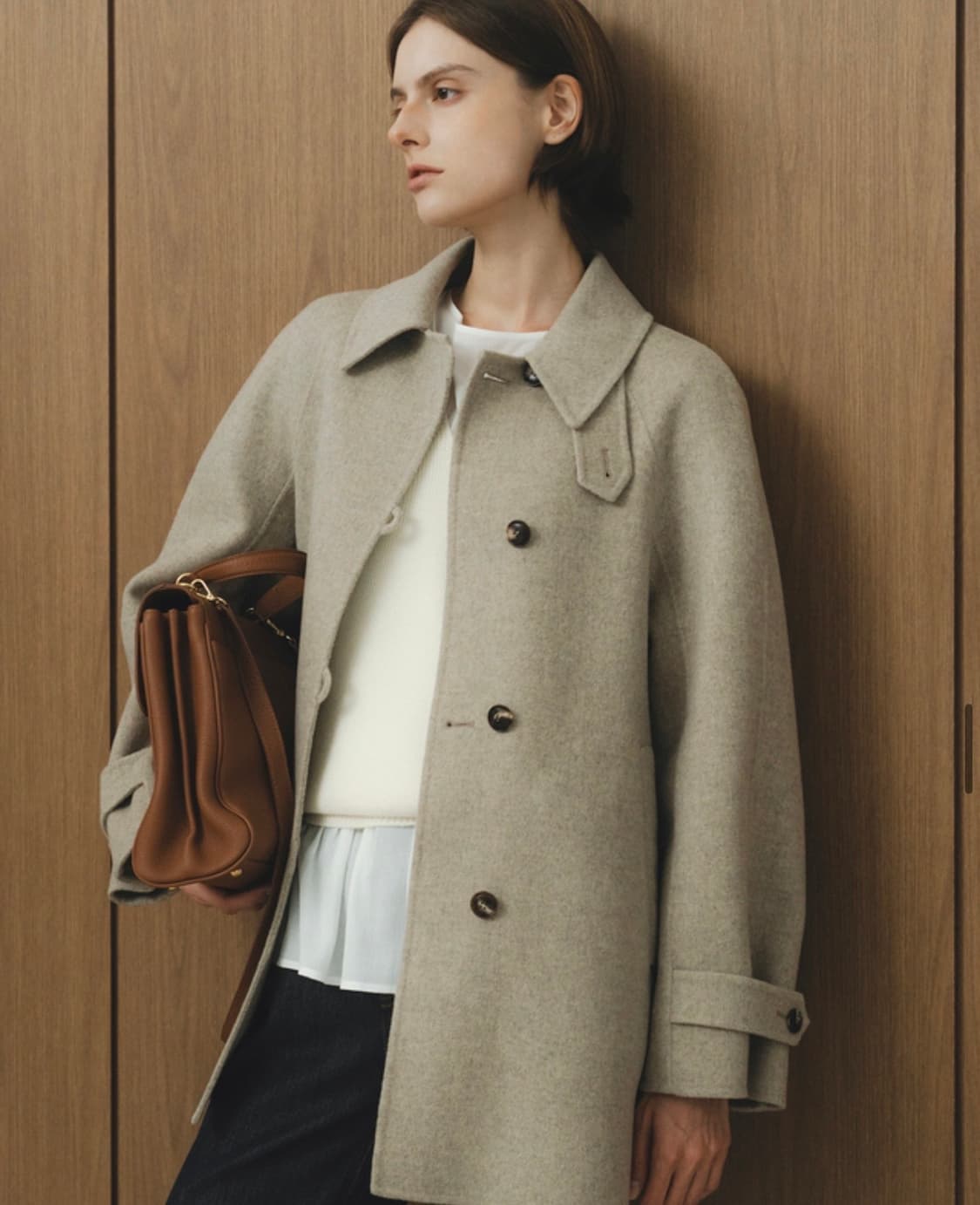 유메르 베일리 캐시미어 하프코트 문베이지 상품이미지3