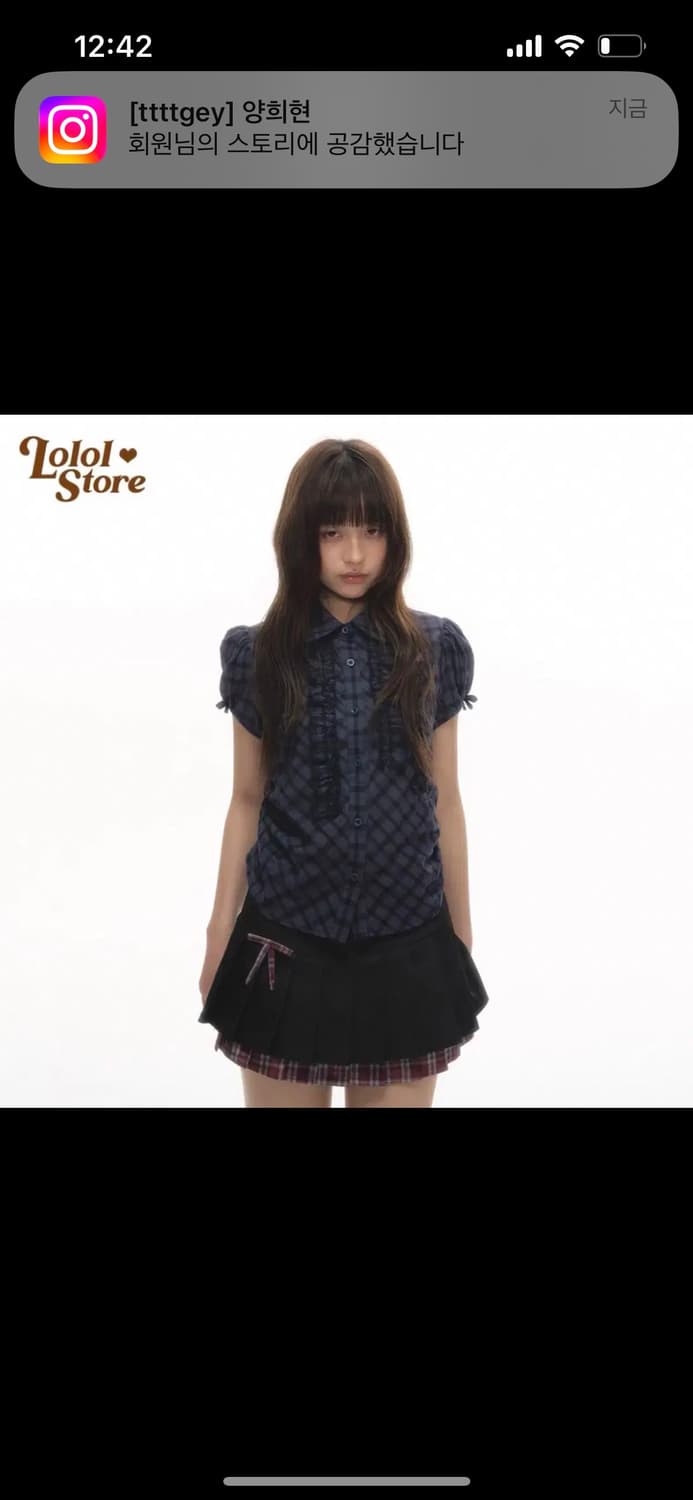 LOLOLSTORE플리츠데님체크미니스커트샵코르디어마이키코테스트메커니즘 상품이미지1