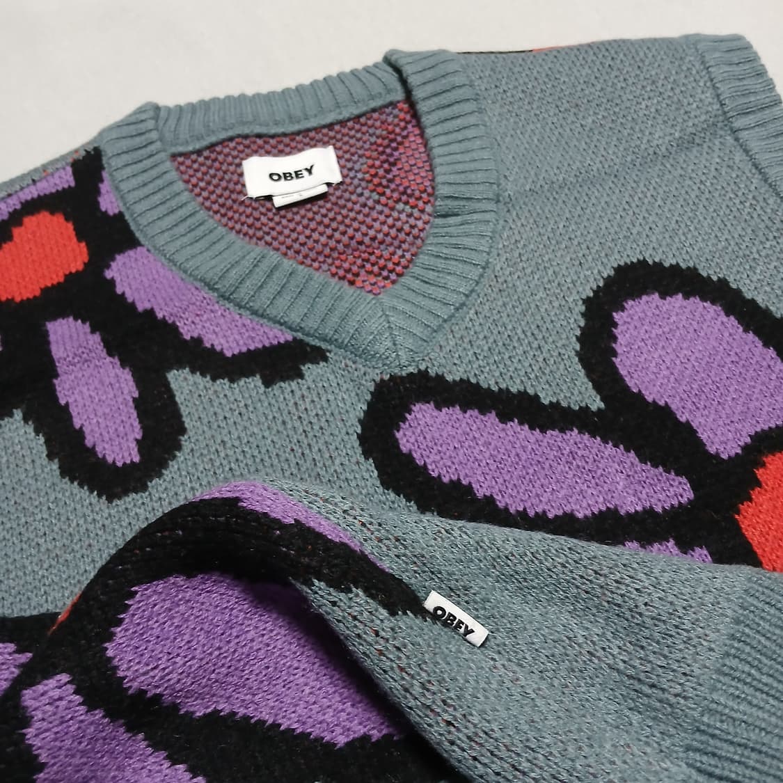 obey 오베이 플라워 조끼 니트 꽃 베스트 가을 겨울 스트릿 상품이미지1