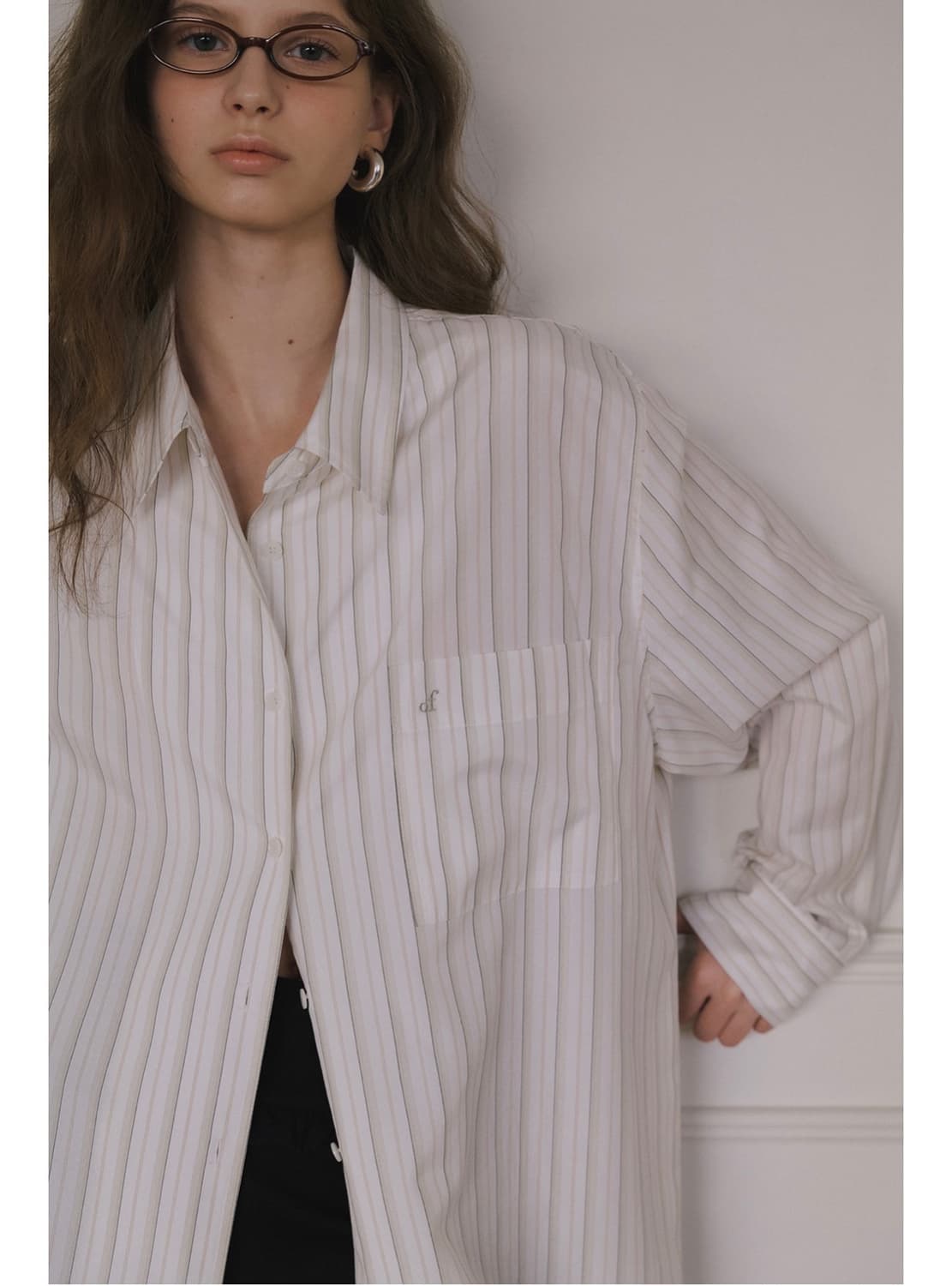 오버듀플레어 코튼 오버사이즈드 셔츠 아이보리 스트라이프 상품이미지3