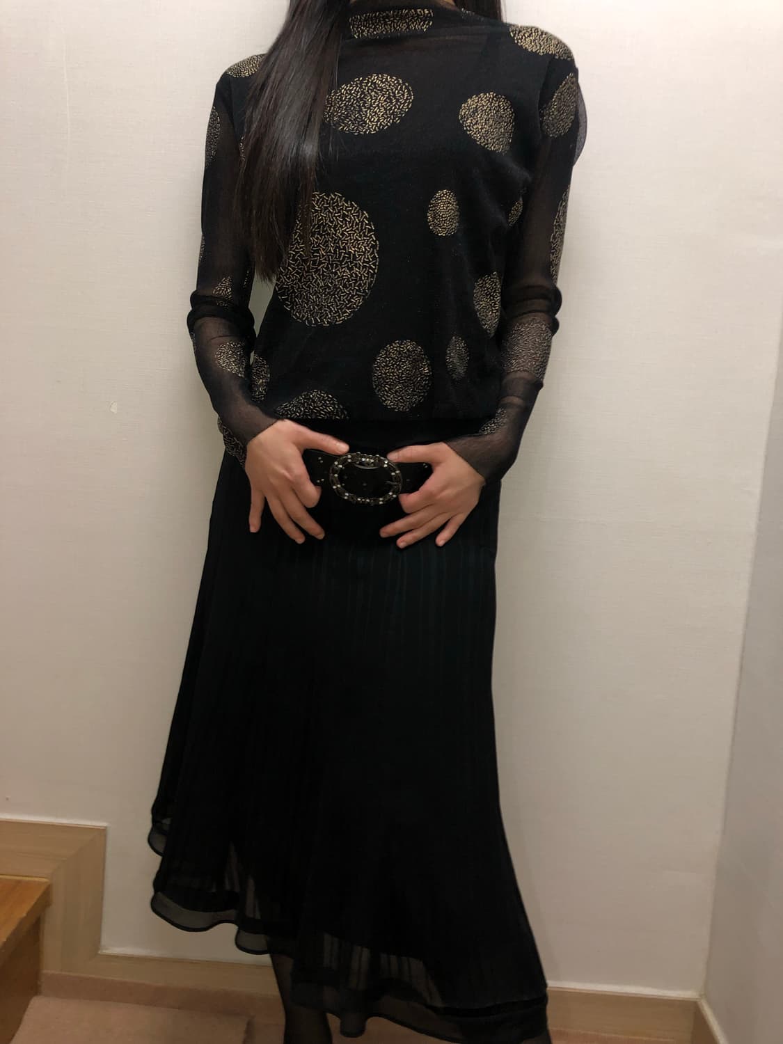 빈티지 블랙 스트라이프 스커트 상품이미지5