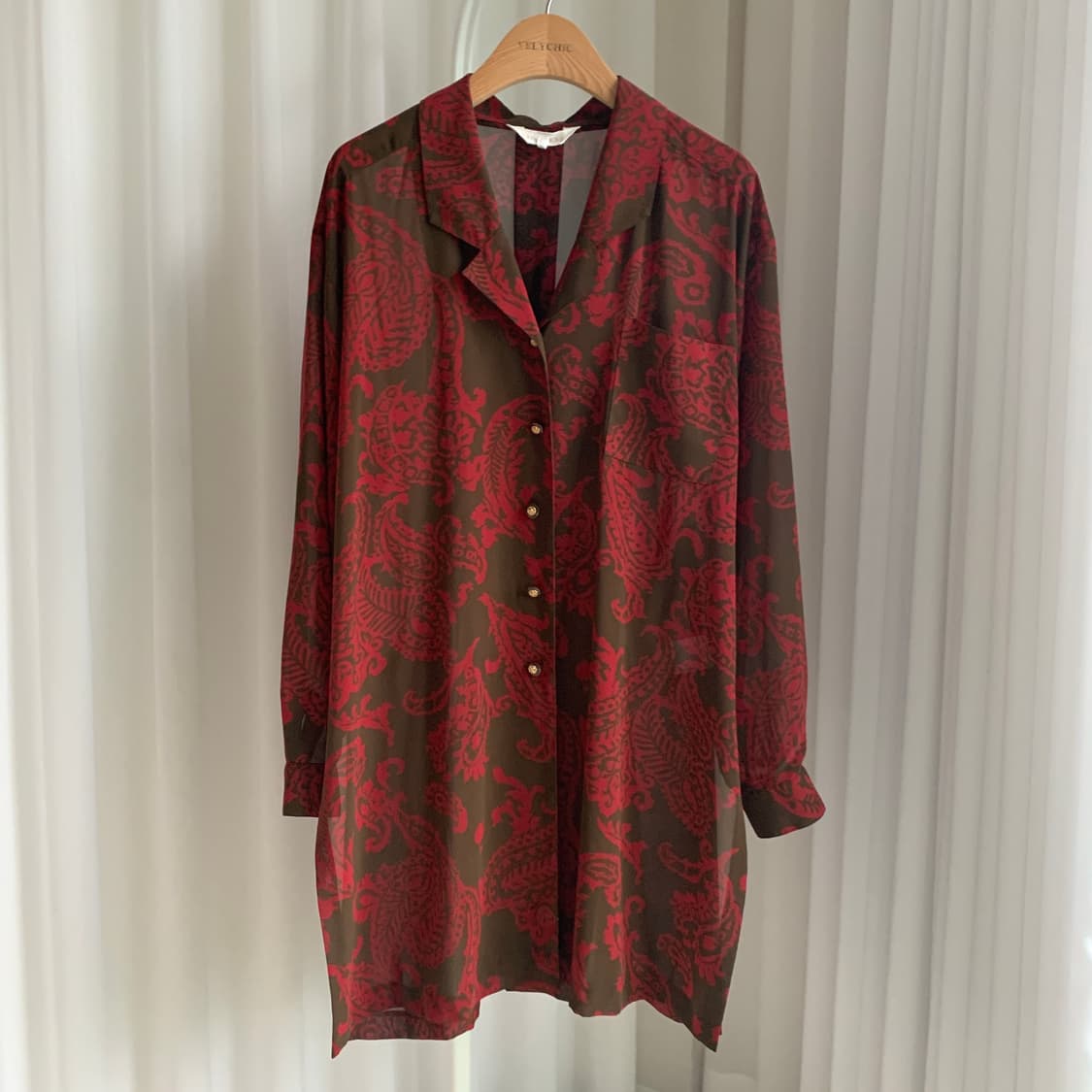 일본 빈티지 amanjacky 레트로 리프 패턴 쉬폰 블라우스 상품이미지2